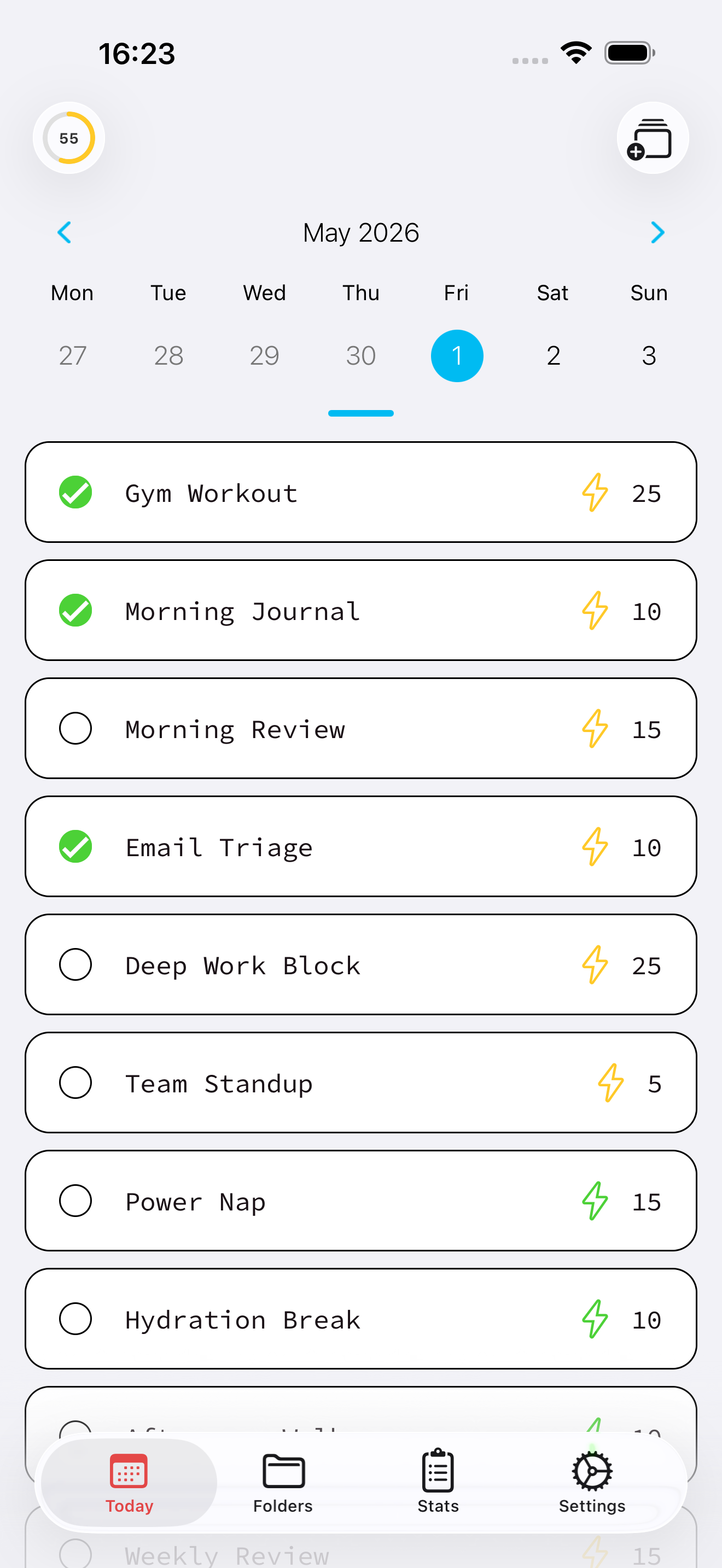 Energy XP home screen